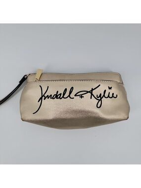 Kendall + Kylie Gold Wristlet Cosmetic Bag Double Zip Makeup Pouch